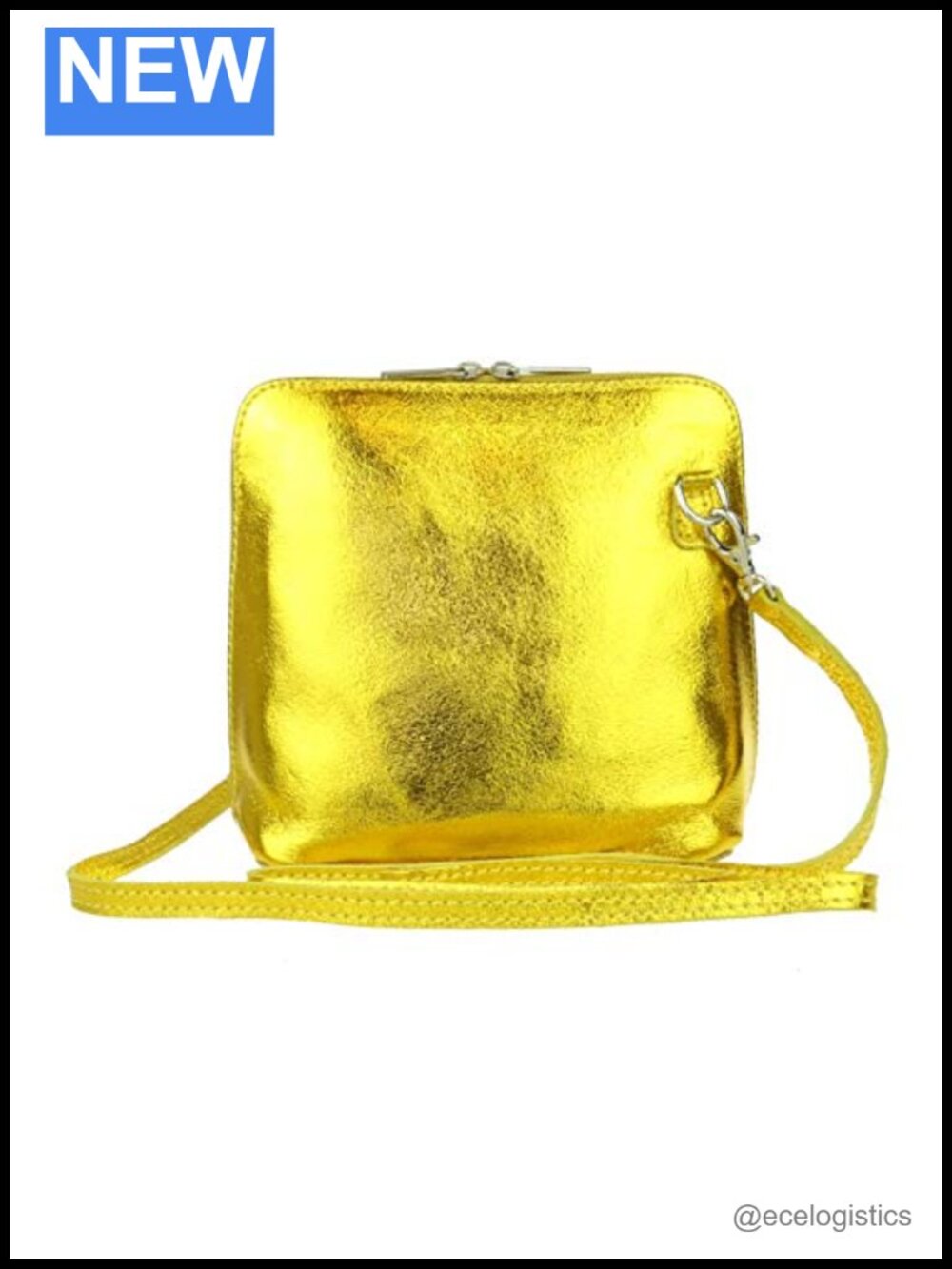 Genuine Leather Small Shoulder Crossbody Bag Flap Clasp Zip Gold